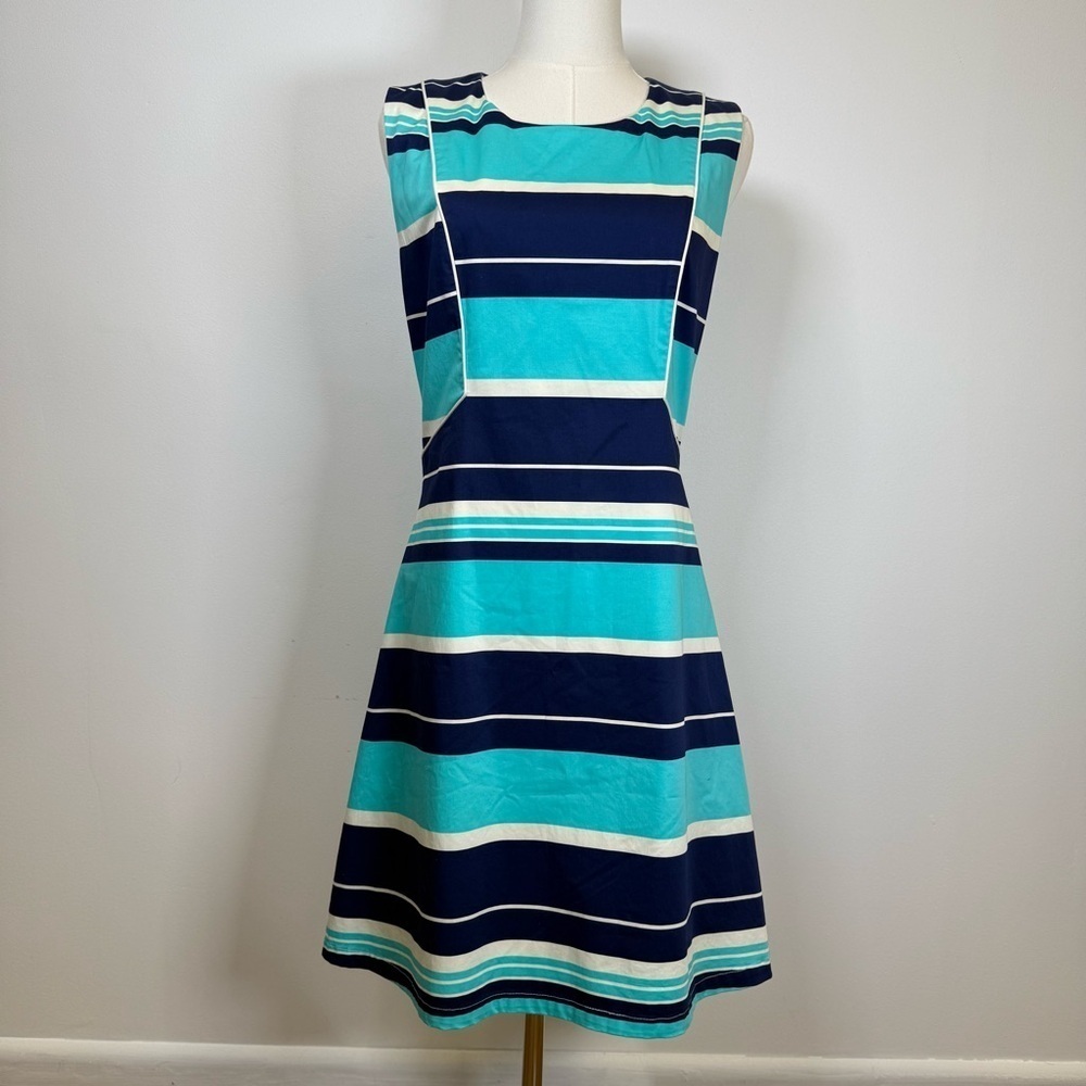Julie Brown NYC Striped Sleeveless Fit And Flare Dress in Blue and White Size 8